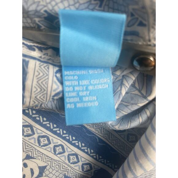 J. Mclaughlin Palm Park Silk Blend Woven Hawaiian Shirt Mens SZ XL Patchwork - Picture 7 of 9